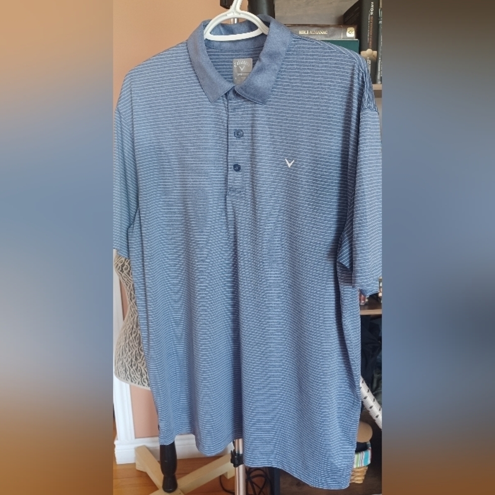 Callaway Men's Large Blue Striped Polo Golf Opti Dry Performance Shirt